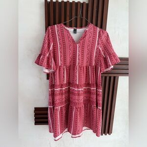 SHEIN Red and White Patterned Mini Dress